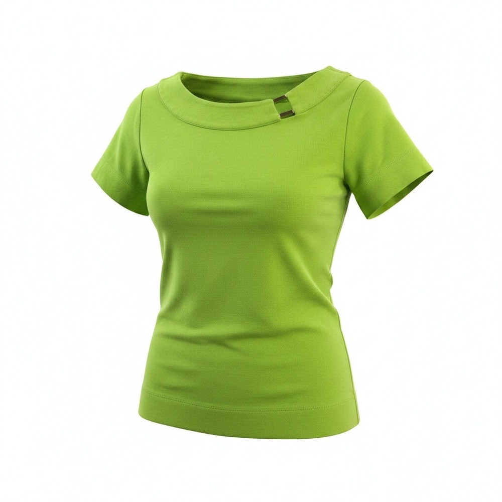 Rafaella Womens M Lime Green Ribbed Knit Scoop Neck Short Sleeve Top Gold Tabs